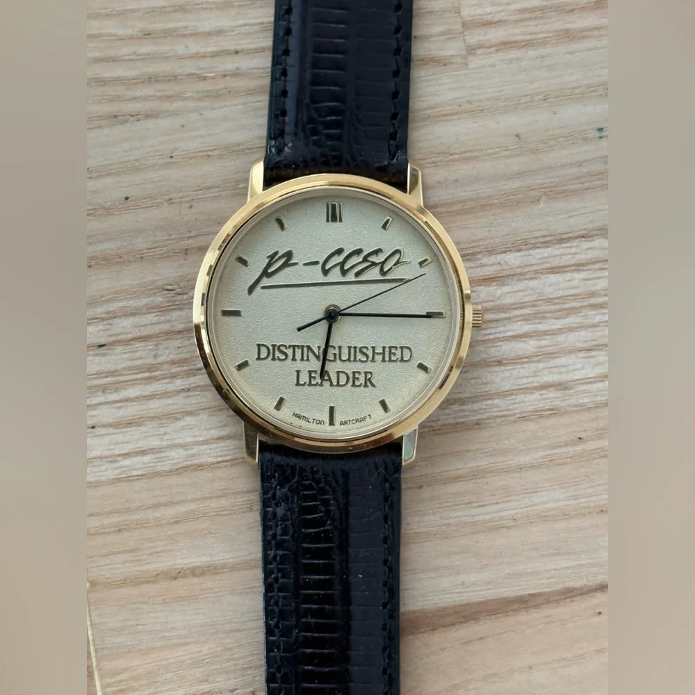 Hamilton Rare Distinguished Leader Watch New in Box Gold Dial Case Leather Strap
